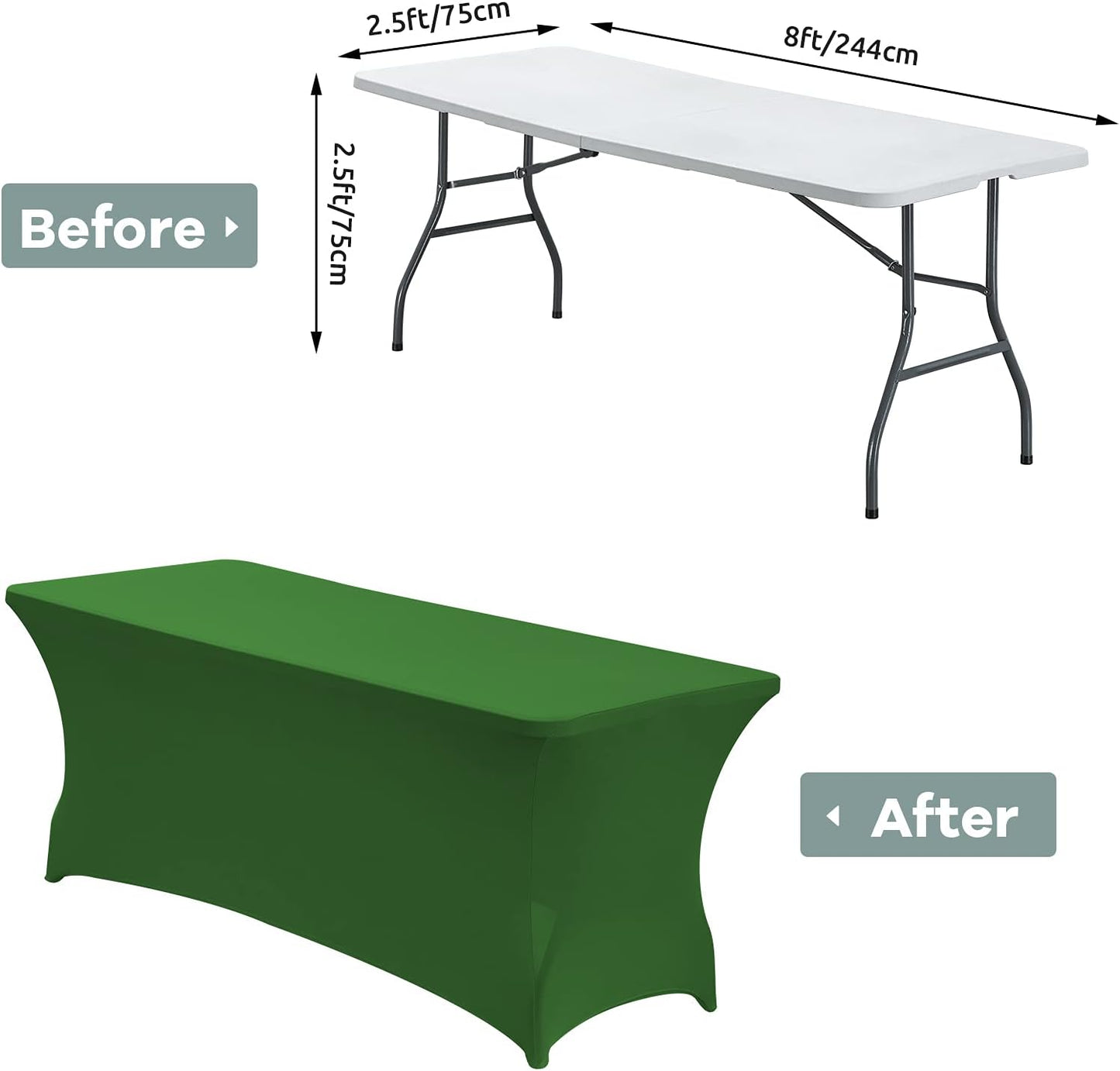 CWK 8FT Waterproof Stretch Spandex Table Cover for Rectangular Tables - Elastic Fitted Tablecloth for Folding Tables,Wrinkle Resistant Table Cloth for Parties, Weddings, Banquets & Events(Grass Green)