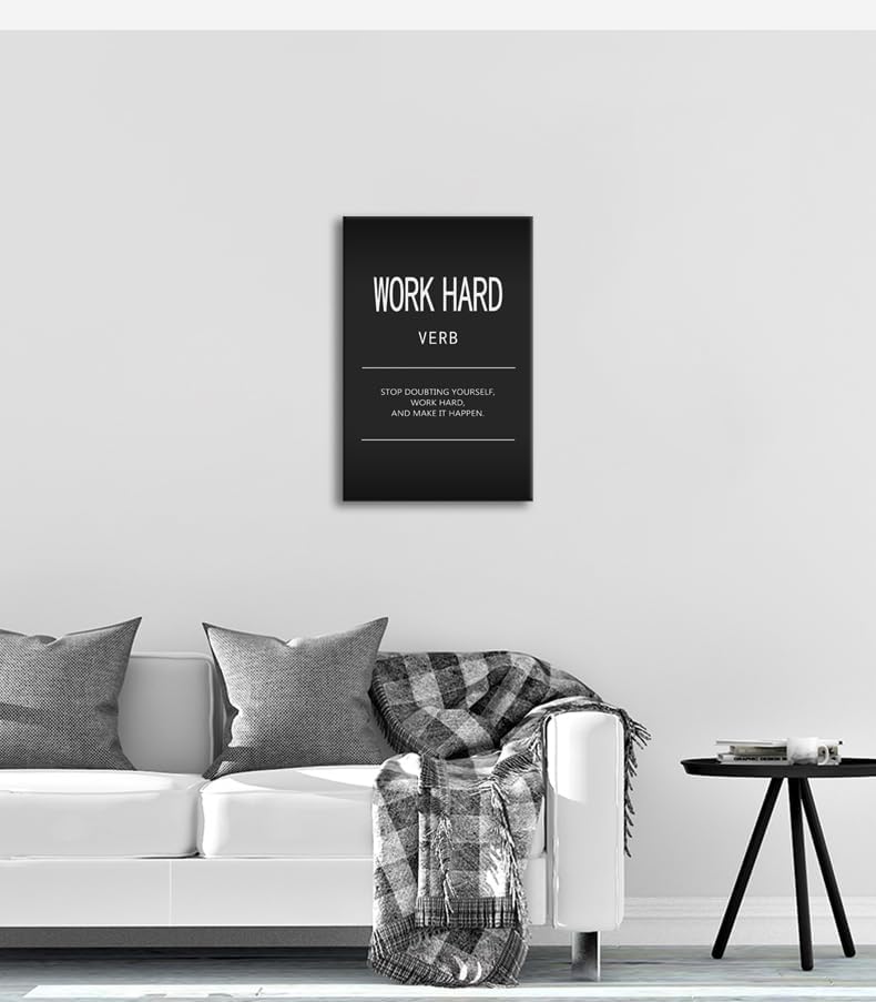 Inspirational Wall Art Motivational Entrepreneur Quotes Posters Work Hard Verb Canvas Painting Inspirational Pictures Prints Artwork Modern Home Decor for Living Room Gym Office Framed[12" W X 18" H]