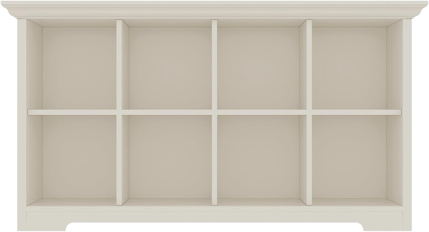 Cube Shelf Bookcase with Base - Wooden 2 Tiers Floor Standing Low Storage Cabinet for Home and Office, 8-Cube Lattice Bookshelf, Warm White