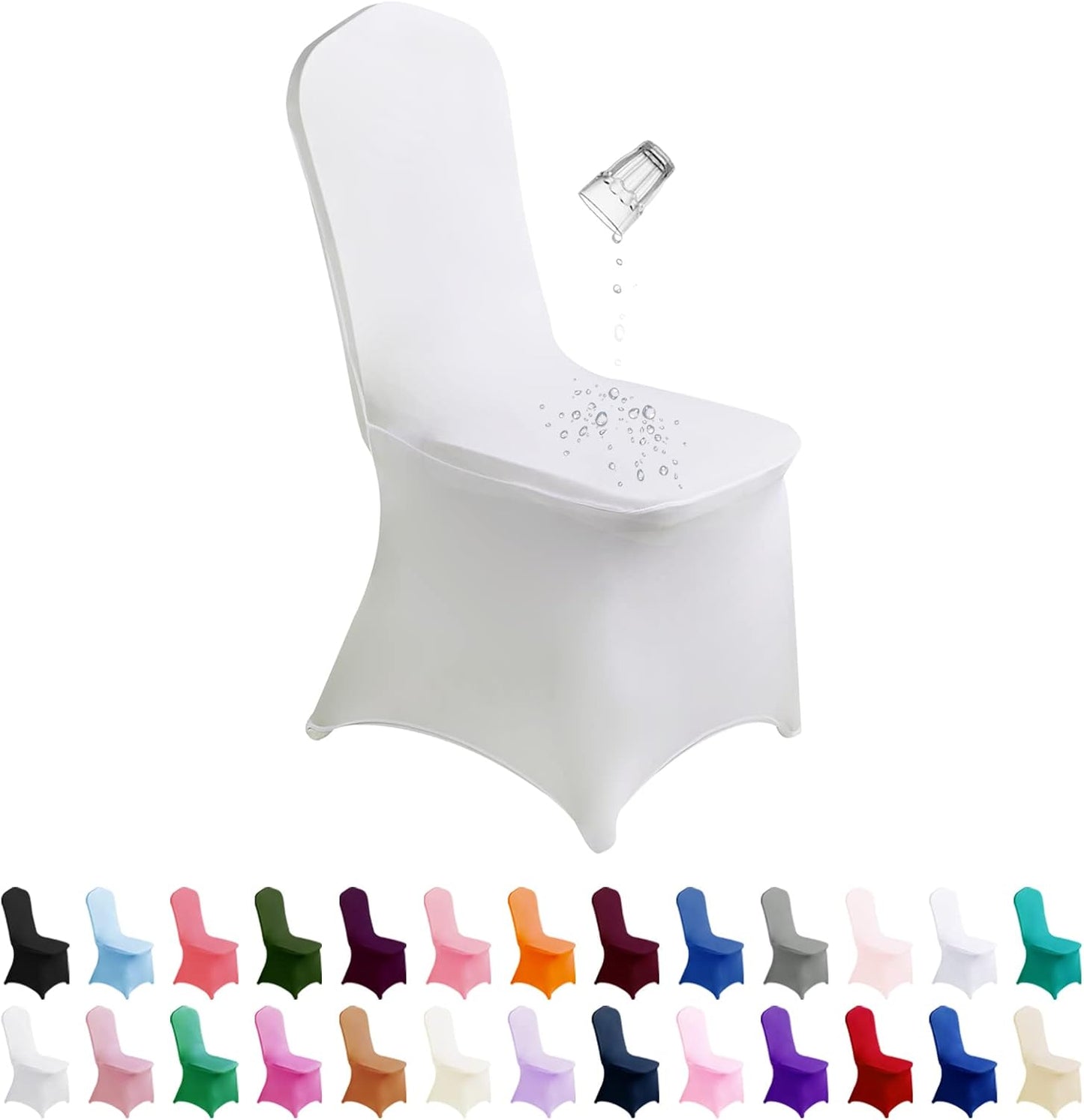 SUPERO Waterproof Spandex Chair Cover 50PCS, Stretch Dining Chair Covers, Polyester Outdoor Chair Covers, Protector Stretch Chair Cover for Party Universal, Banquet, Wedding Event, Hotel(White)