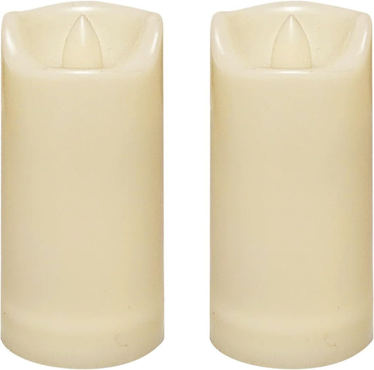 CANDLE CHOICE Waterproof Outdoor Battery Operated Flameless Candles with Auto Timer Flickering Plastic Resin Electric LED Slim Pillar Lights for Lantern Patio Garden Wedding Decorations 2”x4” 2 Pack
