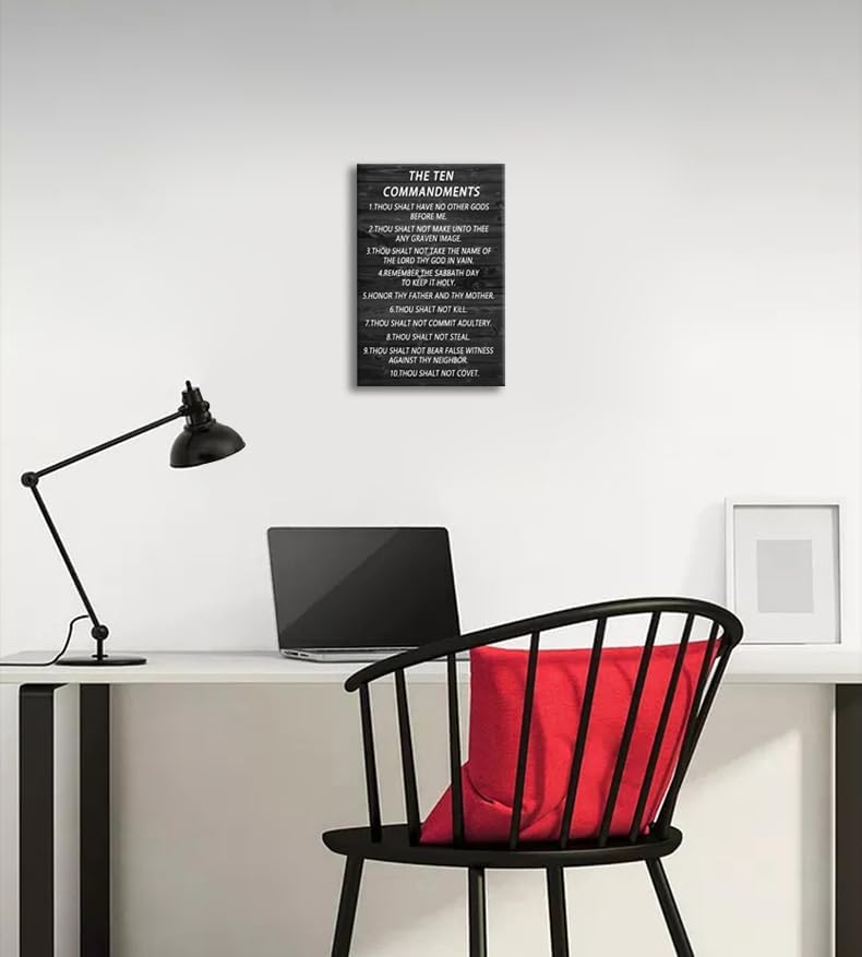 Motivational Wall Art Office Decor The Ten Commandments Christian Religion Pictures Theme Inspirational Canvas Posters Prints Framed for Bedroom Living Room Wall Decor Artwork Framed [12''Wx 18''H]