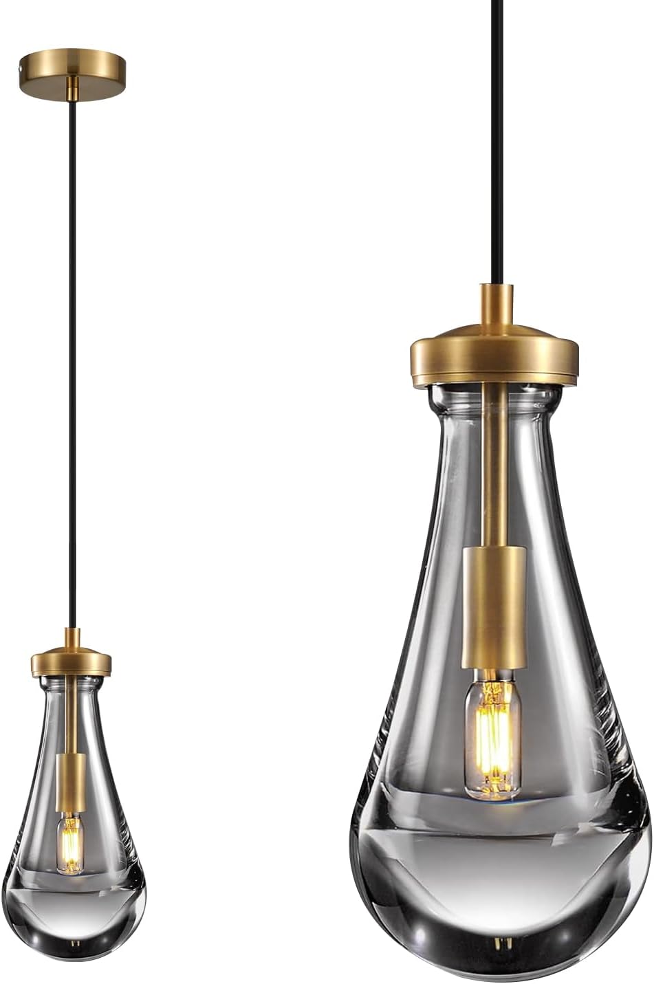 Raindrop Pendant Light, Brass Glass Pendant Lighting, Teardrops Modern Hanging Light for Entryway Foyer Stairway Kitchen Island Bedroom Dining Living Room Hallway