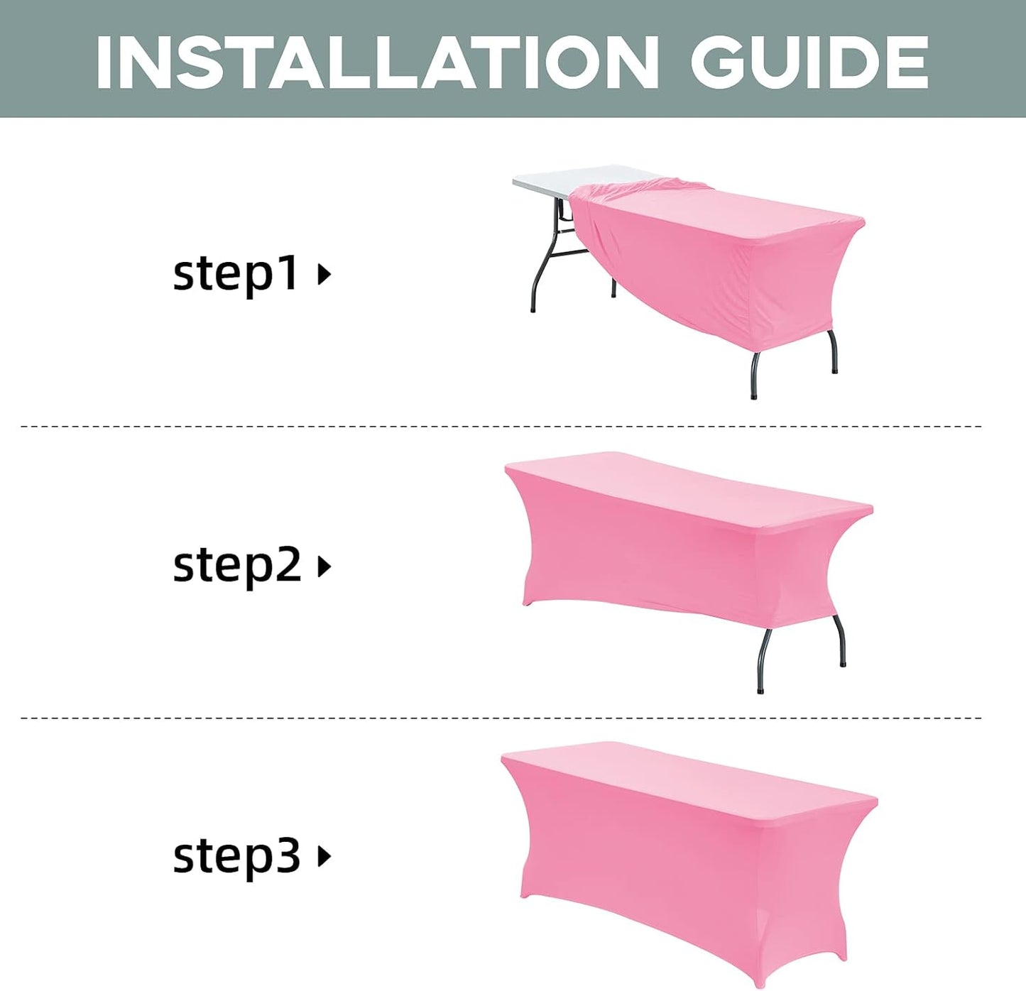 CWK 8FT Waterproof Stretch Spandex Table Cover for Rectangular Tables - Elastic Fitted Tablecloth for Folding Tables,Wrinkle Resistant Table Cloth for Parties, Weddings, Banquets & Events (Pink)