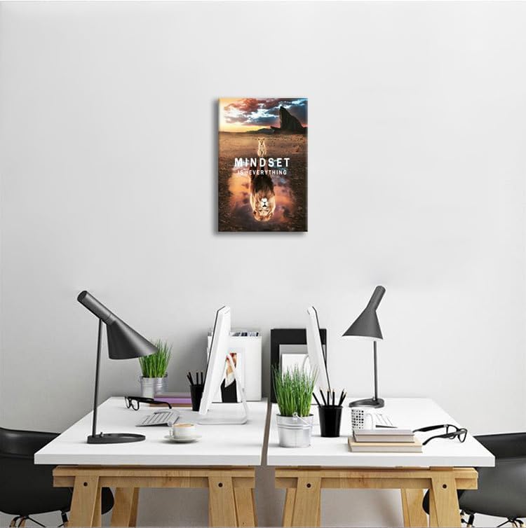 Inspirational Canvas Wall Art Motivational Positive Quotes Lion Poster Mindset is Everything Inspirational Painting Picture Print Artwork for Living Room Home Decor Office Framed[12" W X 18" H]