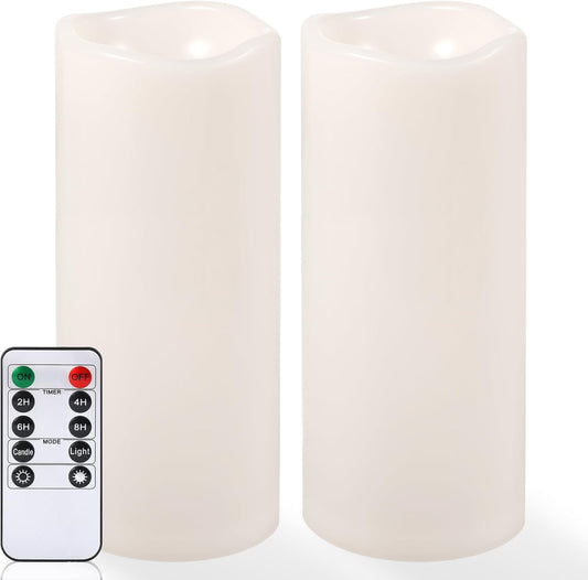 NURADA Large Outdoor Flameless Candles 10" x 4" - Waterproof LED Pillar Flickering Candle Battery Operated with Timer Remote Control for Patio Porch Lanterns Decor - Long Lasting Set of 2