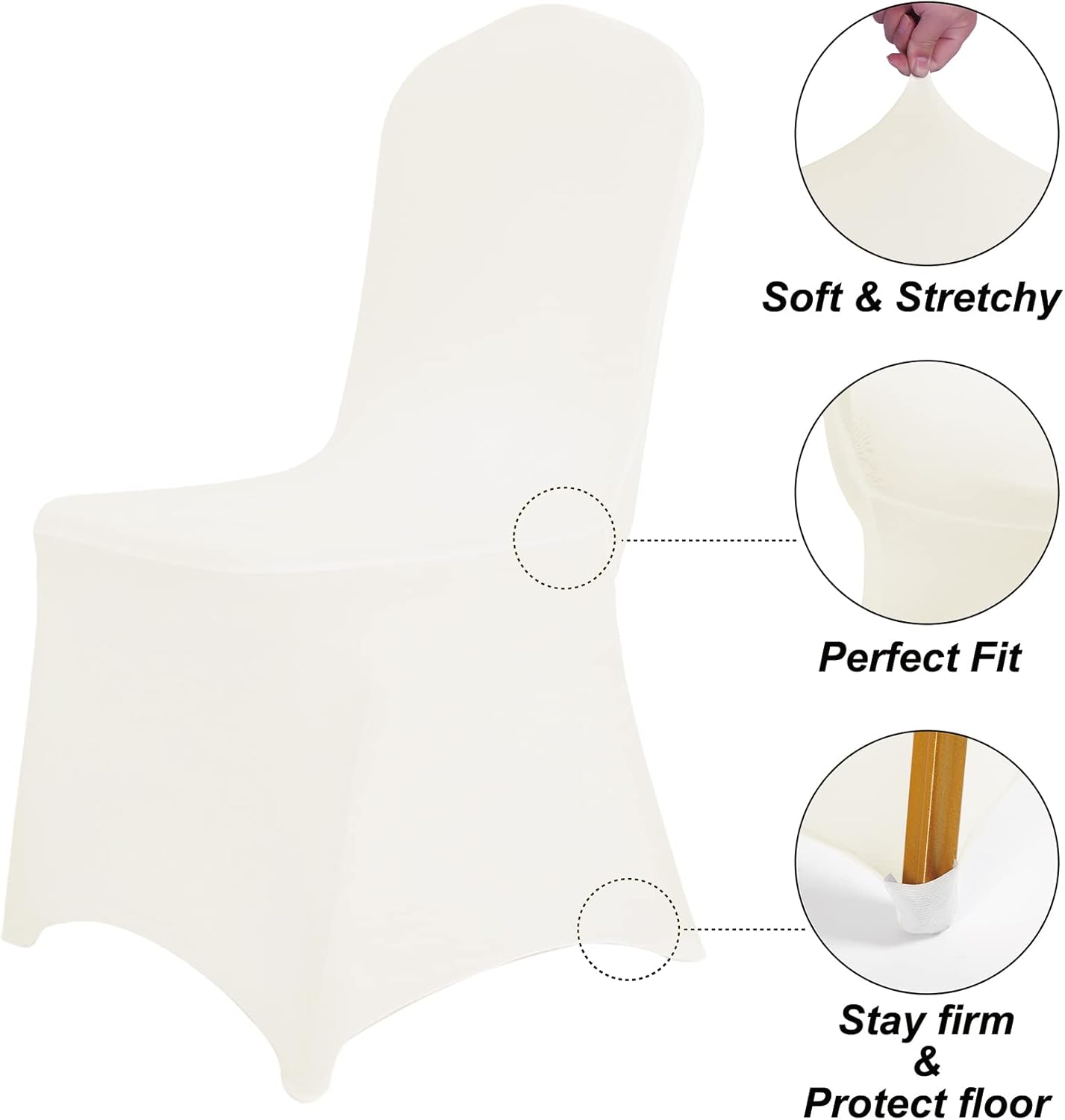 SUPERO Waterproof Spandex Chair Cover 12PCS, Stretch Dining Chair Covers, Polyester Outdoor Chair Covers, Protector Stretch Chair Cover for Party Universal, Banquet, Wedding Event, Hotel(Ivory)