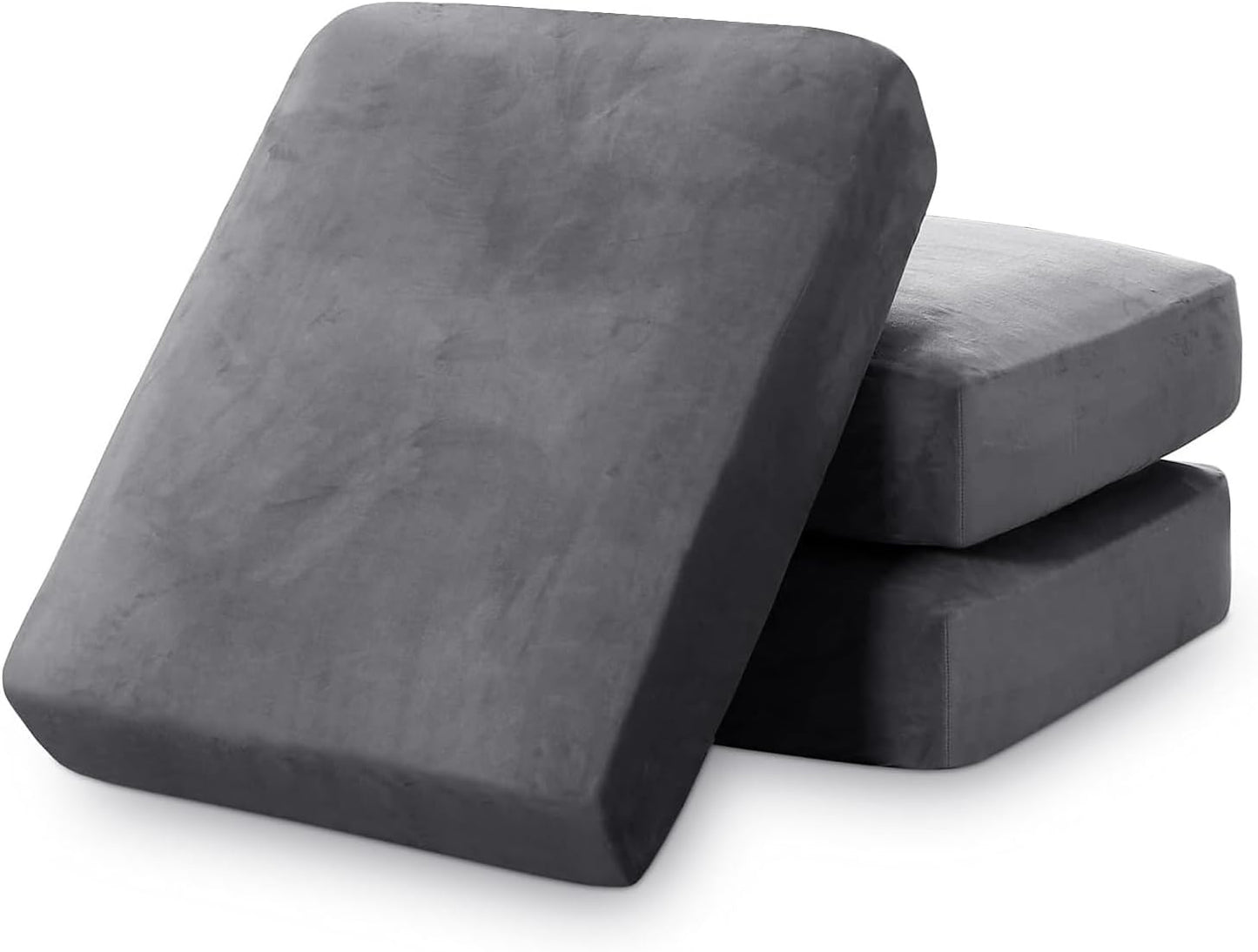 PrinceDeco Stretch Sofa Cushion Covers for Couches and Sofas,Soft Velvet Couch Seat Covers, Sofa Covers Washable, Seat Cushion Cover for 3 Couch Sofa Pet Friendly - Grey, Each Width Up to 29.5"