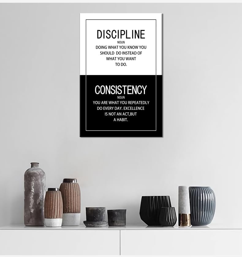 WYJDFART Inspirational Wall Art Discipline Consistency Noun Motivational Posters Picture Prints Canvas Modern Home Decor Painting Artwork for Office Stretched and Framed Ready to Hang [12''W x 18''H]