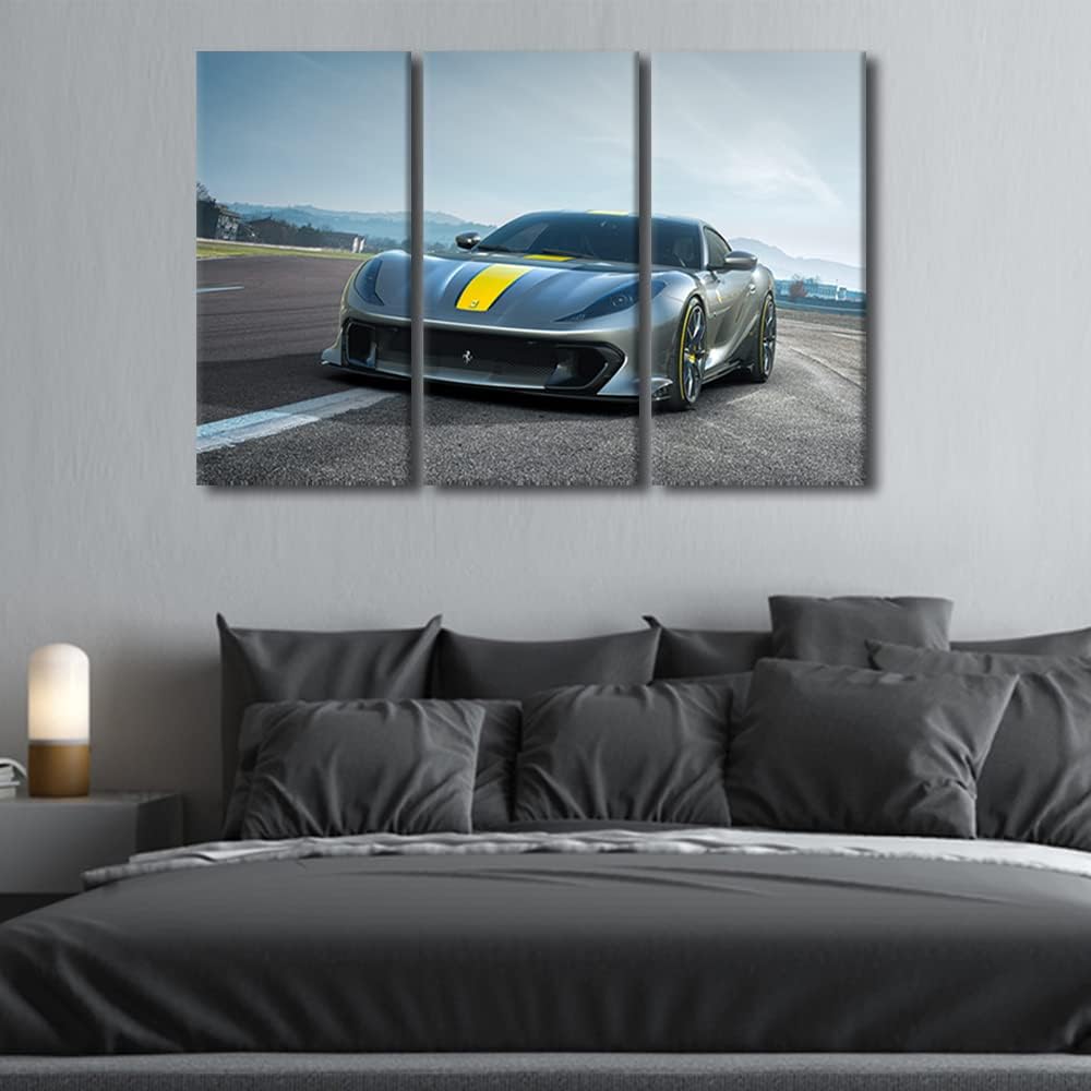 TUMOVO Supercar Wall Art for Living Room Gray Sports Car Canvas Wall Art Car on the Runway Pictures Modern Wall Decor Art for Teen Boys Mens Bedroom Office Paintings Framed Ready to Hang, 36" Wx24 H