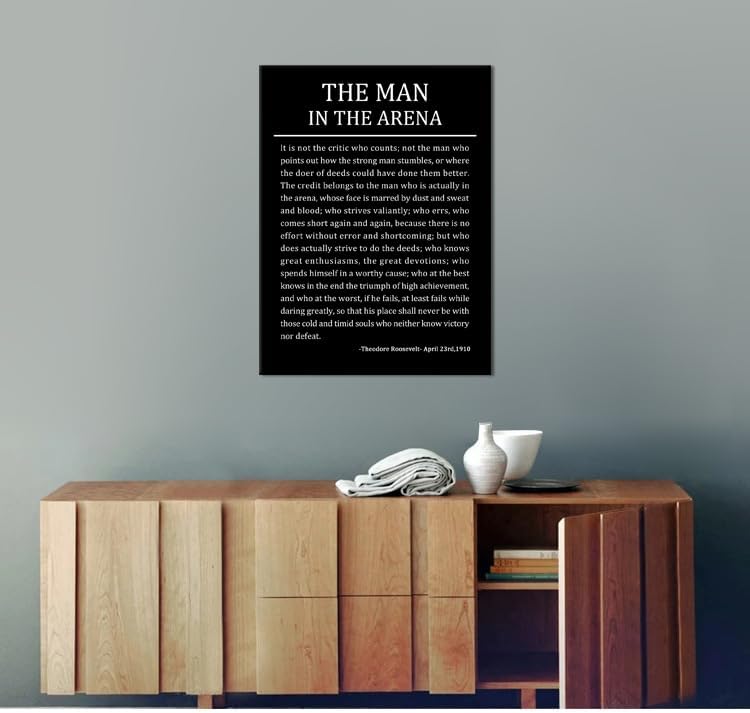 Motivational Poster The Man In The Arena Inspirational Canvas Wall Art Theodore Roosevelt Quotes Canvas Prints Artwork for Living Room Home Decor Painting Stretched and Framed [18''Wx 24''H]