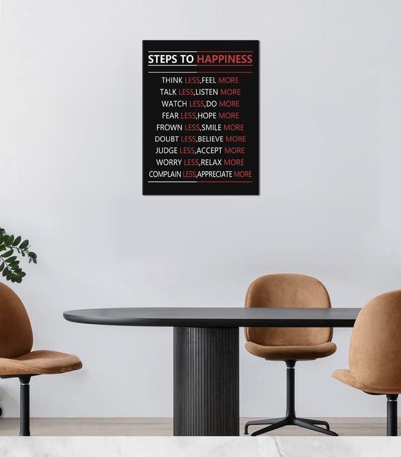 Steps For Happiness Motivational Wall Art for Office Inspiration Poster Inspirational Canvas Painting Prints Wall Pictures for Living Room Home Decor Framed Artwork [18''W x 24''H]