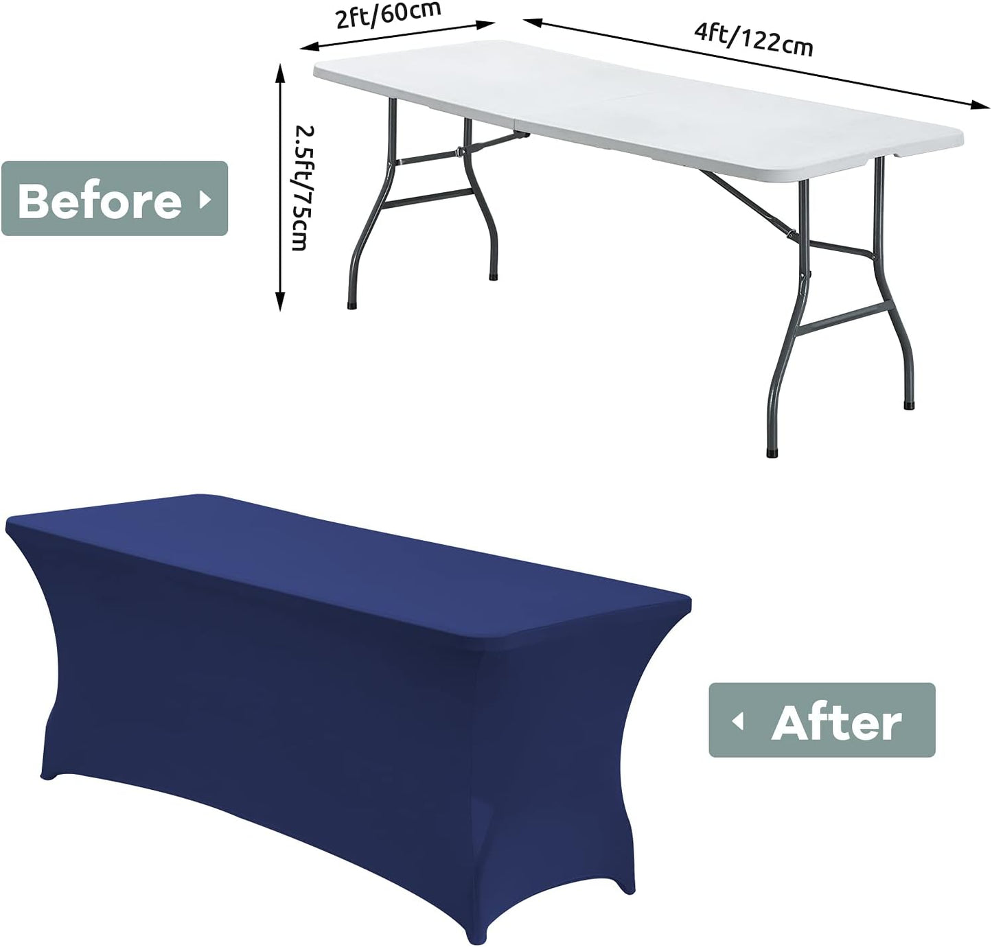 CWK 4FT Waterproof Stretch Spandex Table Cover for Rectangular Tables - Elastic Fitted Tablecloth for Folding Tables,Wrinkle Resistant Table Cloth for Parties, Weddings, Banquets & Events (Blue)