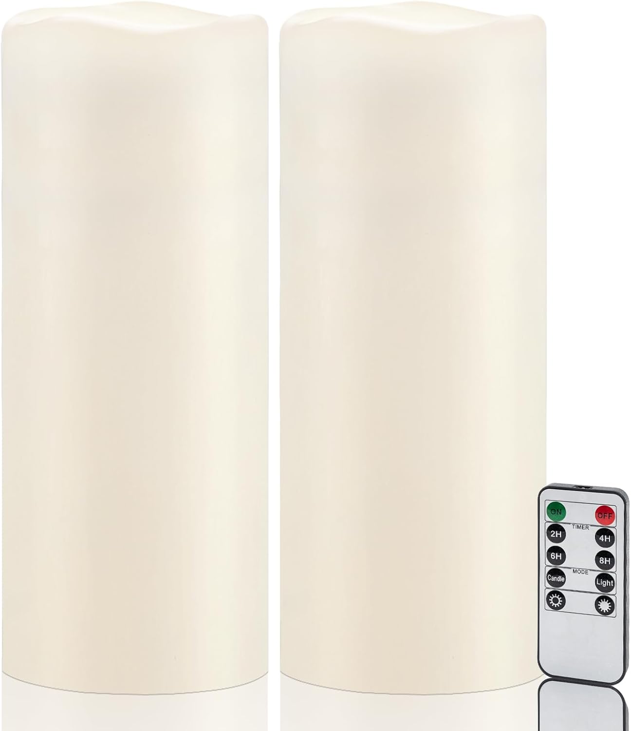 Amagic 2 Pack 10" x 4" Outdoor Plastic Electric flameless Candles with Remote Control and Timer, Battery Operated Flickering LED Pillar Fake Candle for Home, Wedding Decor, Ivory