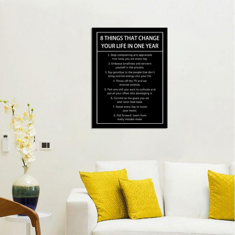 8 Things That Change Your Life In One Year Motivational Canvas Wall Art Inspirational Wall Decor Quotes Poster Print Artwork for Office Living Room Painting Stretched and Framed [18''Wx 24''H]