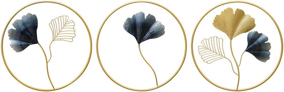 MKUN Iron Wall Sculptures - Set of 3 Metal Round Wall Decor with Gingko Biloba Art Great for Home Hotel Decoration(Gold&Gray)