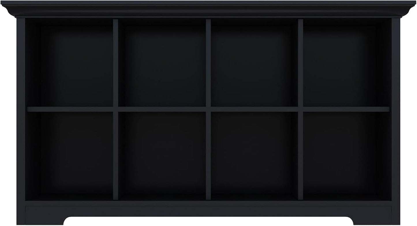 Cube Shelf Bookcase with Base - Wooden 2 Tiers Floor Standing Low Storage Cabinet for Home and Office, 8-Cube Lattice Bookshelf, Black