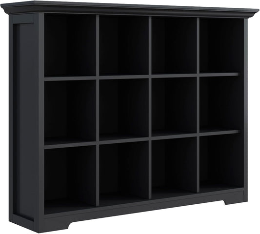 Cube Storage Bookcase with Base - Wooden 3 Tiers Floor Standing Open Shelf Cabinet for Home and Office, 12-Cube Lattice Bookshelf, Black