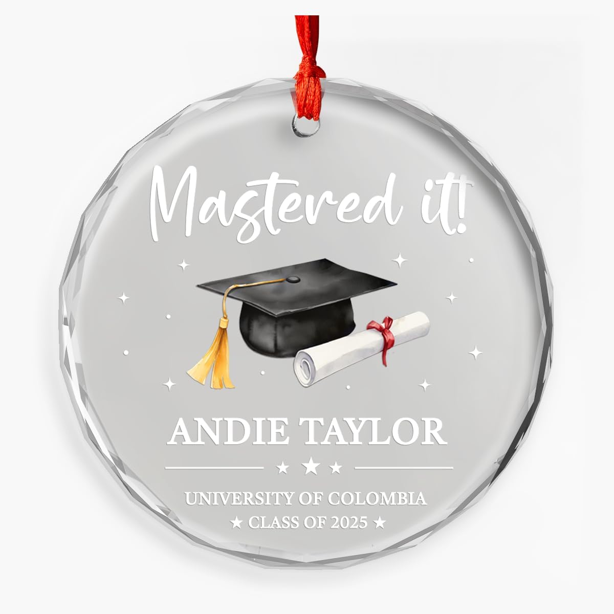 Personalized Mastered It Degree Graduation Gifts - Custom Christmas Crystal Glass Ornament, University, College, Senior Year Keepsake