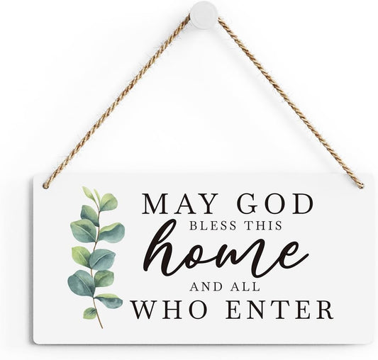 SENJIAN Christian Home Decor, Bless This Home Wall Decor, Modern Farmhouse Sign Scripture Printed Wood Sign Wall Art Religious Decoration for Office Bathroom Bedroom