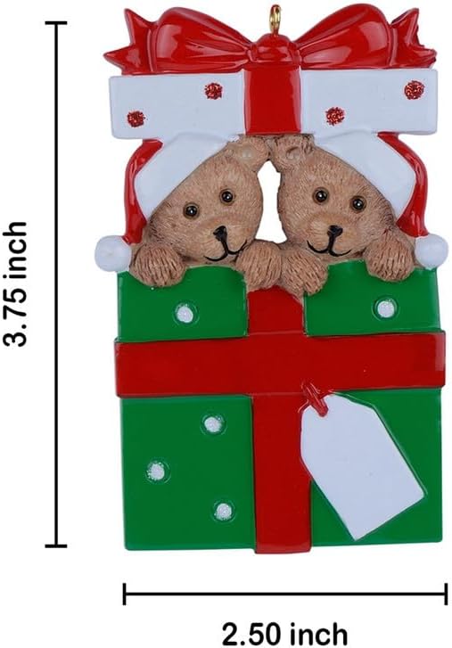 Personalized Bear Family Christmas Ornament 2024, Family of 2 Bear with Gift Box Ornaments for Christmas Tree, Personalized Bear Christmas Ornament, Unique Handmade Couple Christmas Ornament