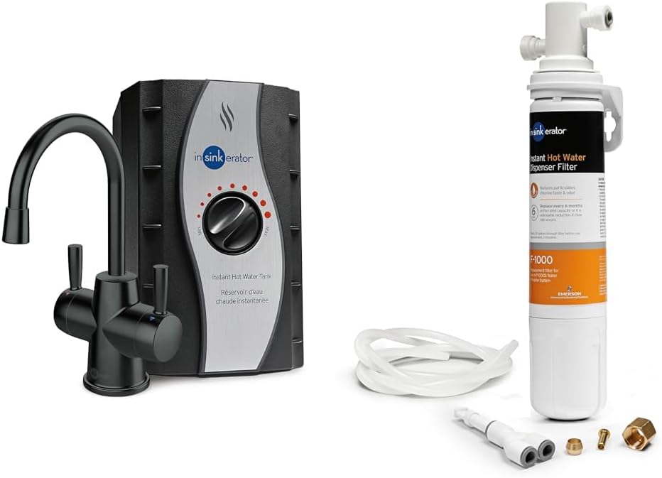 InSinkErator Stainless Steel Tank, HC250MBLK-SS HOT250 System & F-1000S Standard Under Sink Water Filtration System for Instant Hot and Cold Water Dispenser System