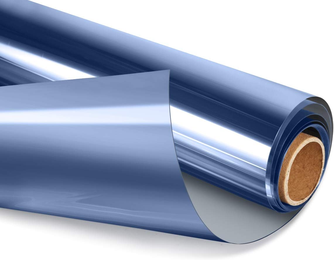 HIDBEA One Way Window Film Daytime Privacy, Heat Blocking Anti UV Reflective Mirror Window Tint for Home, Non-Adhesive Self Static Cling Window Stickers (Blue-Silver, 35.4 Inch x 32.8 Feet)