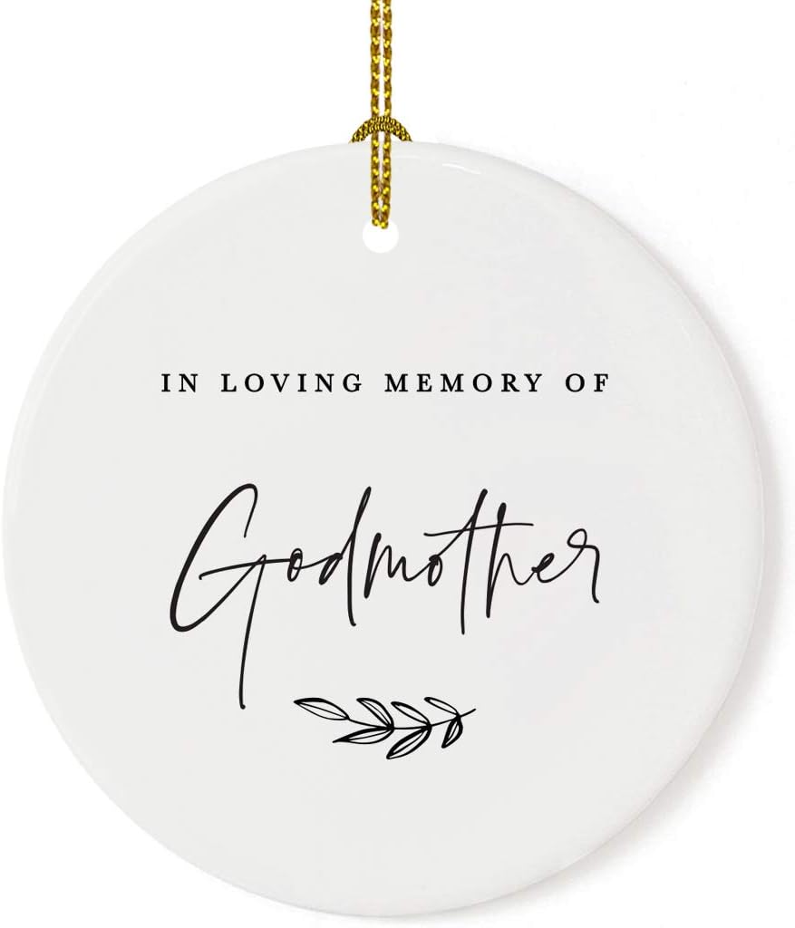 Andaz Press Round Ceramic Porcelain Christmas Tree Ornament Keepsake Collectible Godmother Bereavement Memorial Gift, in Loving Memory of My Godmother, 1-Pack