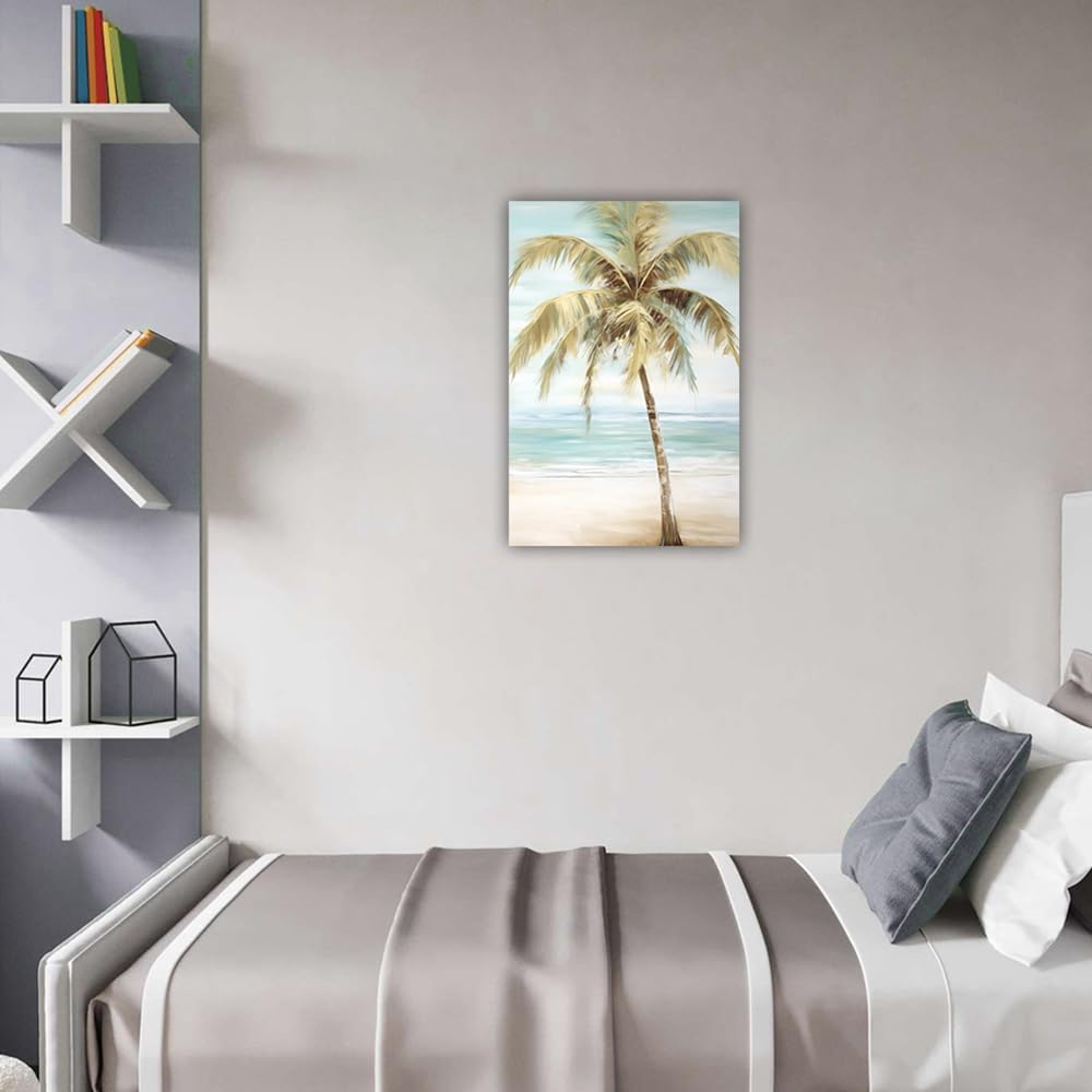 LURENCZH Tropical Beach Canvas Wall Art Seaside Palm Tree Picture Wall Decor Ocean Scenery Painting Prints for Bathroom Decor Framed(Beach-1,20.00" x 30.00")