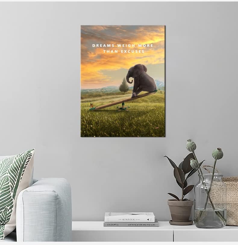 Animal Inspirational Canvas Wall Art Dreams Weigh More Than Excuses Motivational Life Poster Inspiring Quote Picture Home Office Decor Painting Framed and Stretched Ready to Hang [18''W x 24''H]