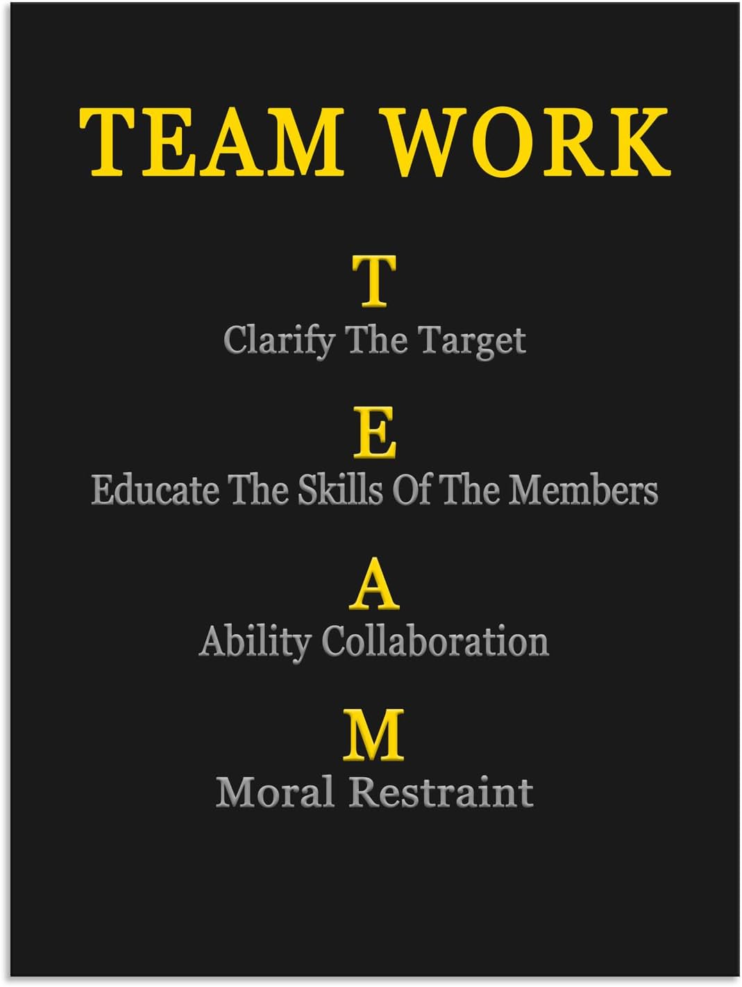 WYJDFART Motivational Wall Art Team Work Enterprise Poster Inspirational Quotes Canvas Poster for Company Office Group Bedroom Living Room Printed Artwork Framed Ready to Hang [30" W X 40" H]