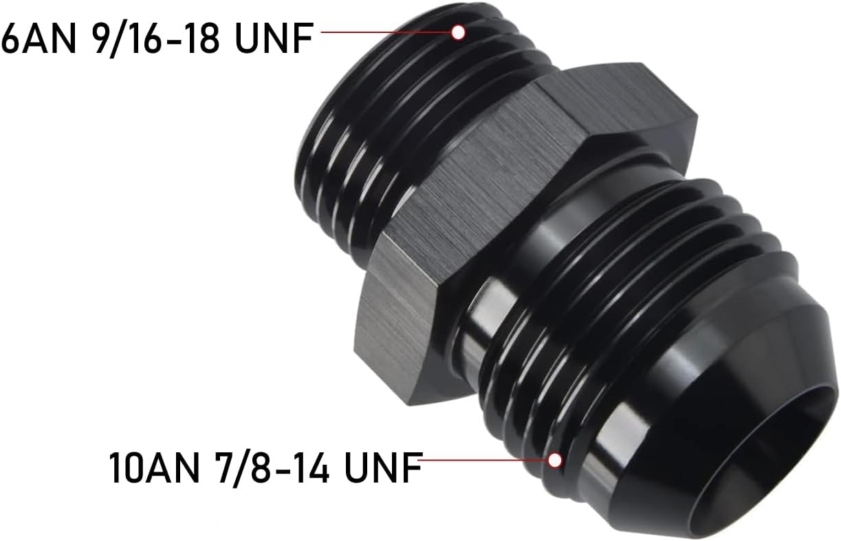 10AN Male Flare to 6AN ORB O-ring Boss Fuel Pump Rail Adapter Fitting Aluminum Black, Pack of 2