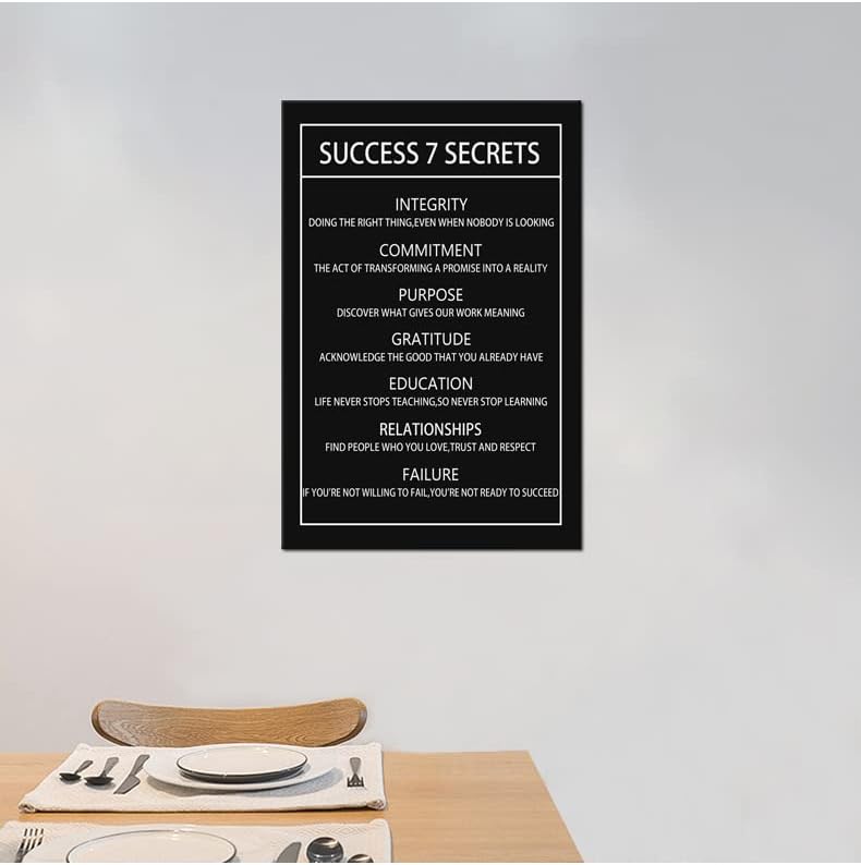 Motivational Canvas Wall Art for Office Inspirational Success 7 Secrets Poster Print Artwork Painting Picture for Framed Home Decoration Living Room Bedroom Ready to Hang [12''W X 18''H]