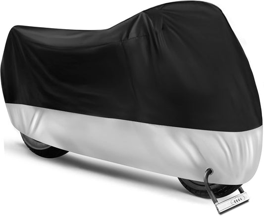 Motorcycle Cover,Motorbike Cover All Season Universal Weather Waterproof Sun Outdoor Protection with Lock-Holes & Storage Bag,XXL Motorcycles Vehicle Cover