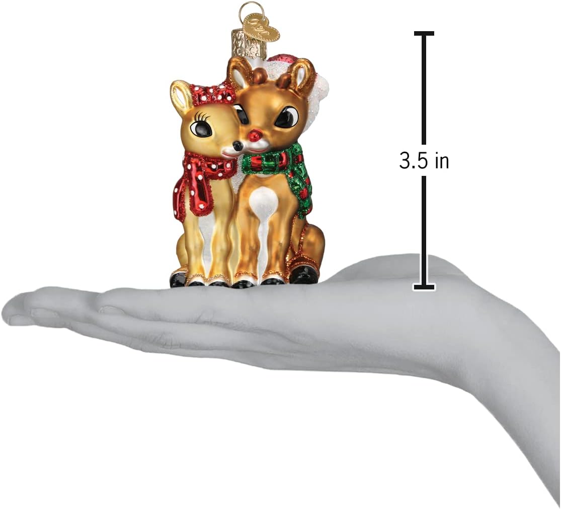 Old World Christmas Rudolph The Red-Nosed Reindeer Rudolph and Clarice Glass Blown Ornament for Christmas Tree