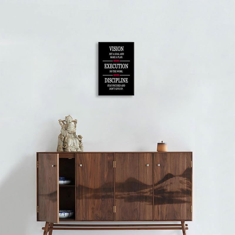 Motivational Wall Art Formula for Success is VISION EXECUTION DISCIPLINE Inspirational Wall Decor Printed Canvas Poster for Company Office Bedroom Living Room Framed Ready to Hang [12" W X 18" H]