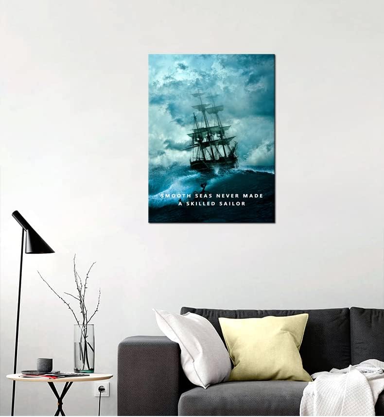 Smooth Seas Never Made A Skilled Sailor Inspirational Wall Art Motivational Canvas Poster Entrepreneur Quote Picture Home Office Decor Painting Framed and Stretched Ready to Hang [18''W x 24''H]