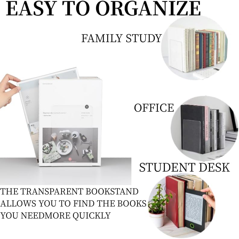Lulonpon 16 Pieces Book Ends, Bookend, Books Ends for Shelves, Books Ends for Heavy Books, Clear Bookends, Acrylic Bookends for School, Library,Desktop Organizer and Book Shelves