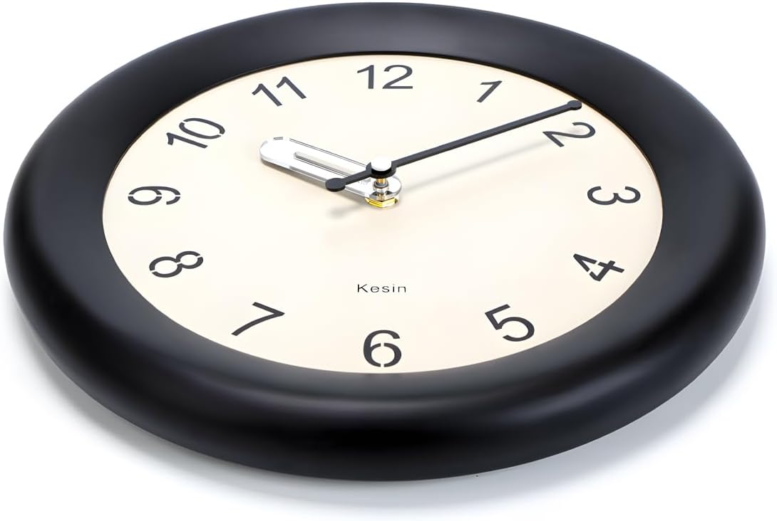 Kesin Wooden Wall Clock 12 Inch Silent Non Ticking Wall Clocks Battery Operated Simple Modern Small Analog Clocks Decorative for Kitchen, Living Room, Home,Bedroom, Office (Black)