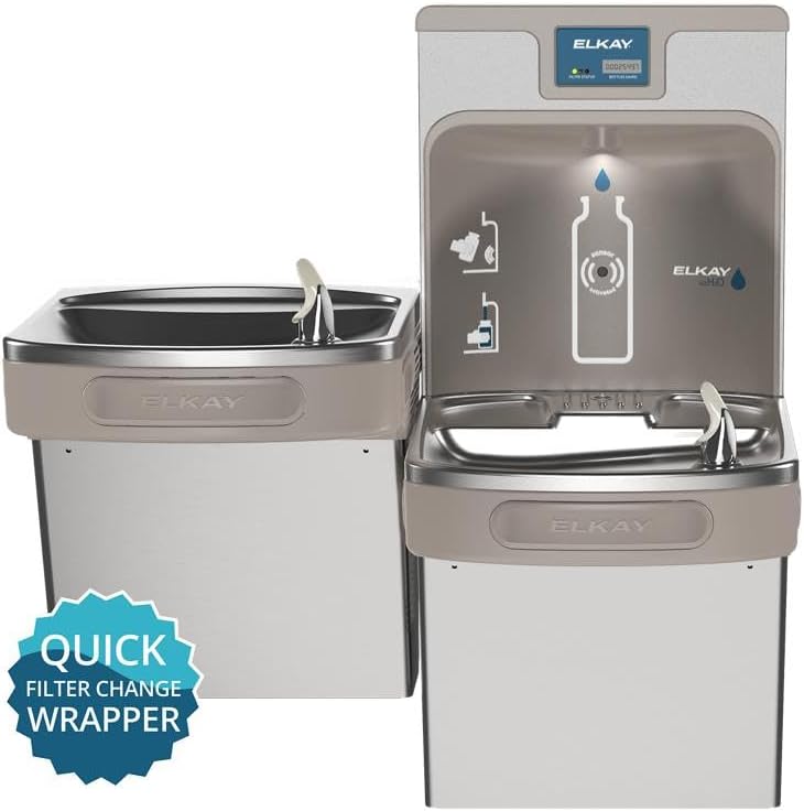 Elkay LZSTL8WSSP Enhanced Bottle Filler & Bi-Level ADA Cooler Refrigerated Stainless High Capacity Lead Drop Down Wrapper