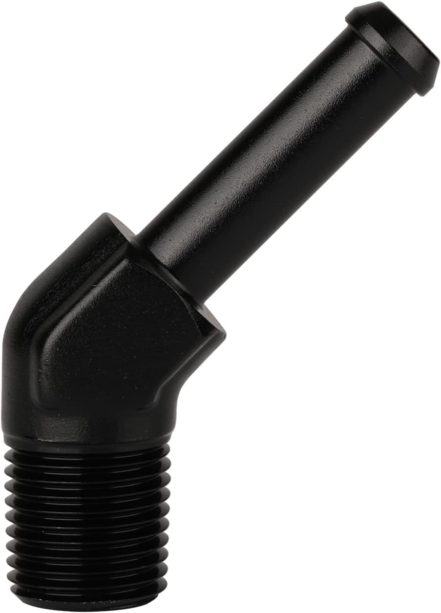 1/8 NPT Male to 1/4" Hose Barb Fitting Adapter 45 Degree Elbow Aluminum Black