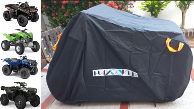 ATV Cover, Waterproof for Polaris Sportsman Yamaha Grizzly Honda FourTrax Kawasaki KFX Wheel Car with Air Vents Reflective Strips and Buckle Straps Length up to 83 inches