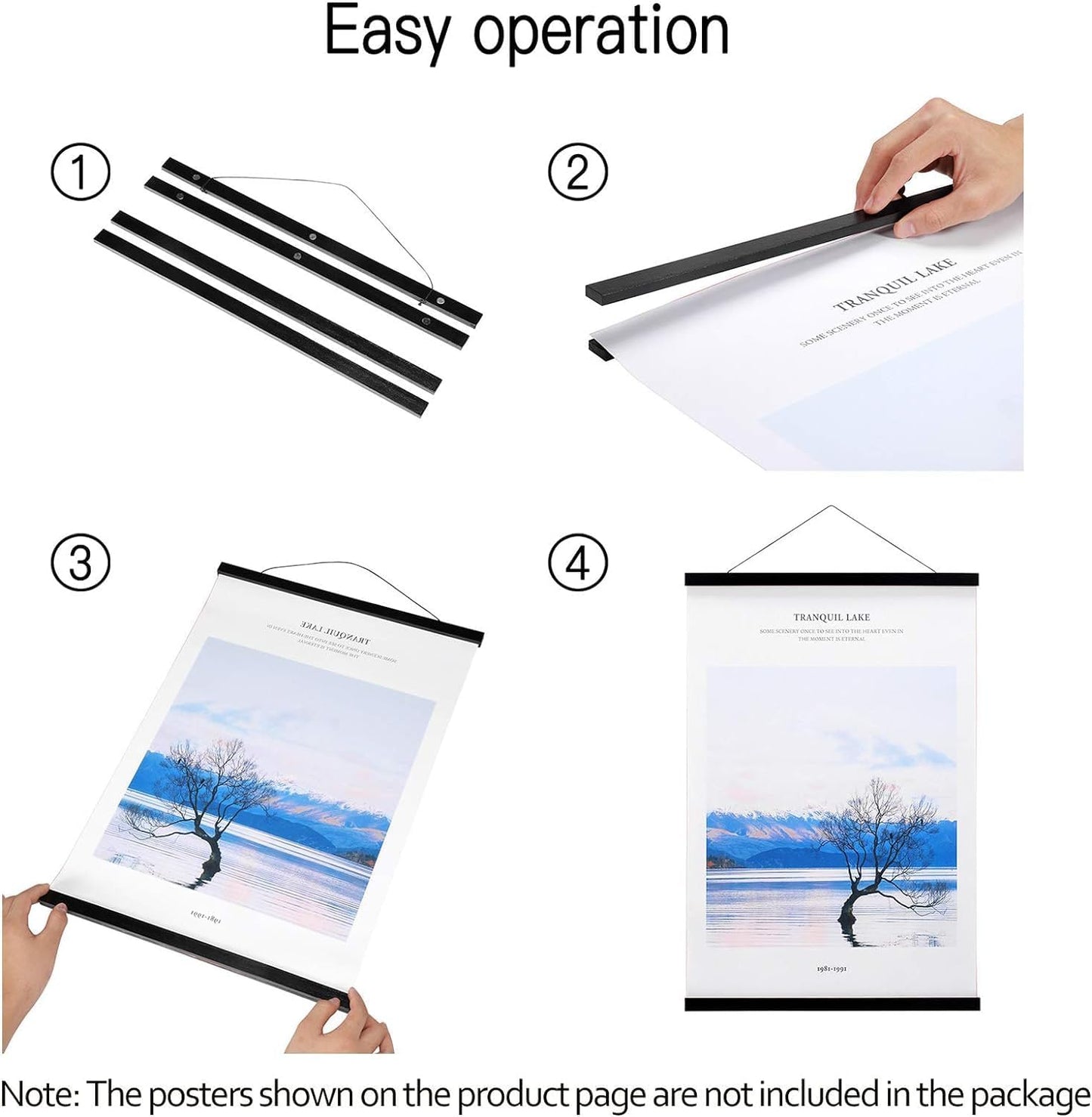 FALAMON Magnetic Poster Hanger Frame, 40x27 40x28 40x30 Teak Wood Magnet Poster Frame for Posters, Prints, Photos, Pictures, Maps, Scrolls, and Canvas Artwork(Black, 40")