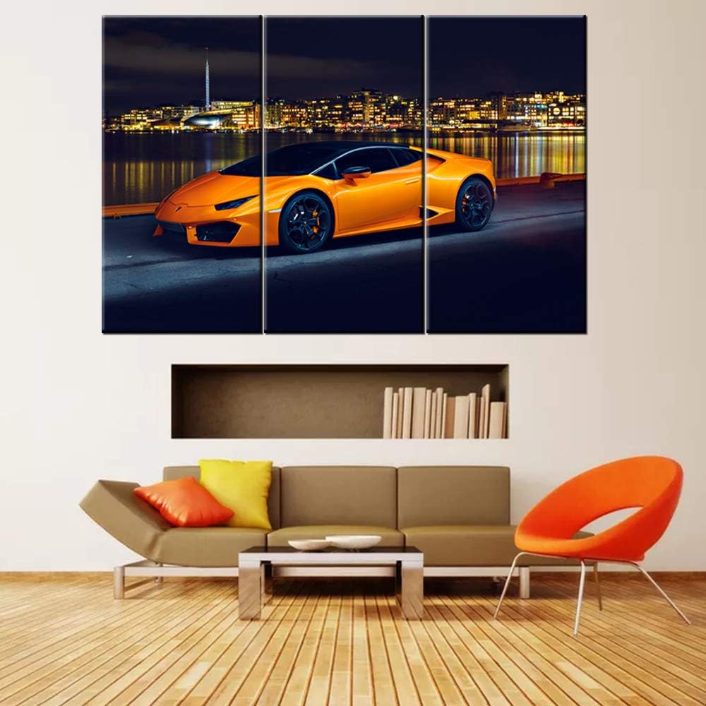 TUMOVO Large Various Types Big Pictures, Classic Car Canvas Wall Art Framed Orange Boys Fast Car Cool Sports Poster 3 Panel 3D Diamond Print Painting - 40 x 20inch x 3 Panels