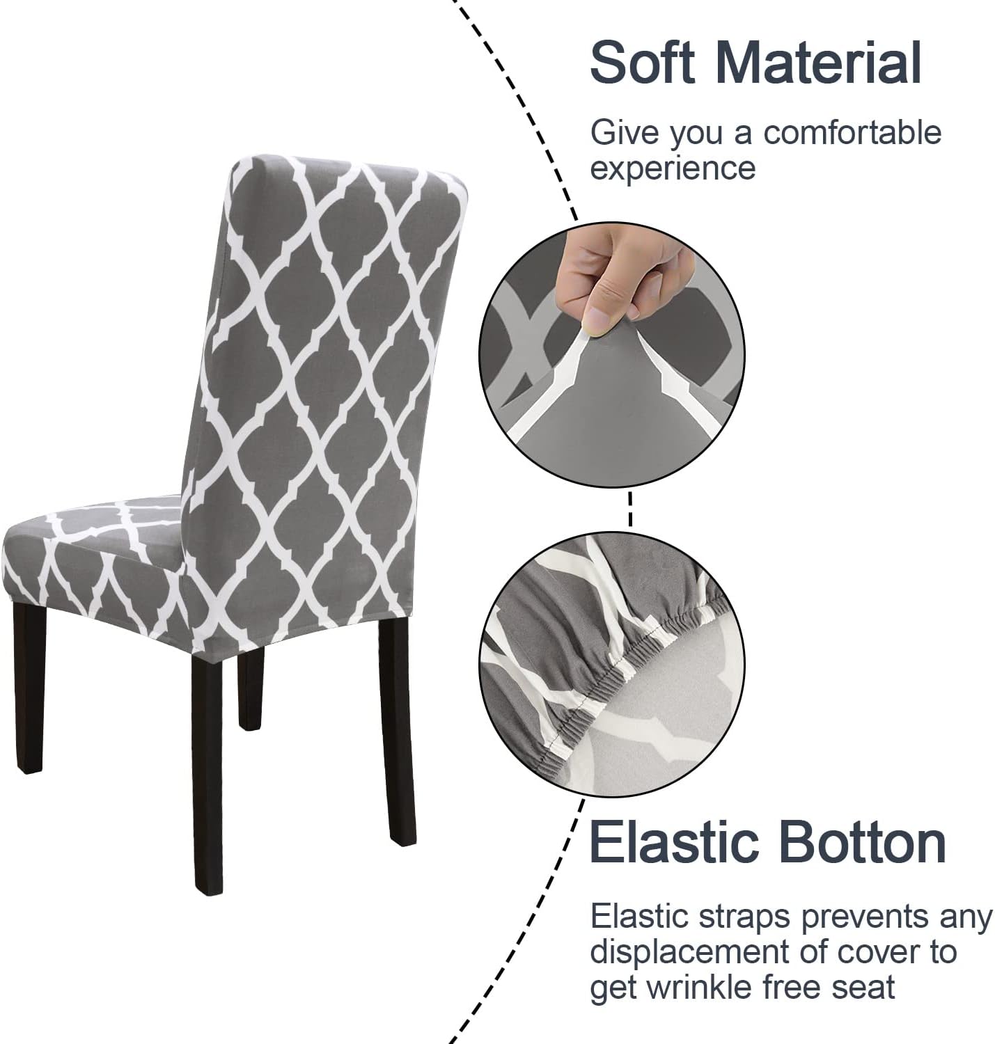 JQinHome Dining Room Chair Covers Set of 8, High Stretch Chair Slipcover Removable Washable Chair Seat Protector Cover for Home Party Hotel Wedding Ceremony (Grey White)