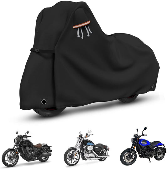 STARTWO Motorcycle Covers Waterproof Outdoor Storage Heavy Duty All Season Universal Vehicle Cover for Harley Davidson XTM 350, XTM 500, Nightster, Sportster and Most Motorcycles 86"x41"x50" Black