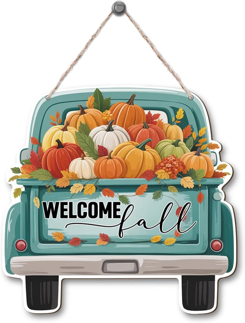 Welcome Fall Wood Hanging Truck Decoration, Autumn Wooden Signs, Rustic Thanksgiving Decoration, Home Interior And Exterior Decor, Autumn Harvest Thanksgiving Home Decor