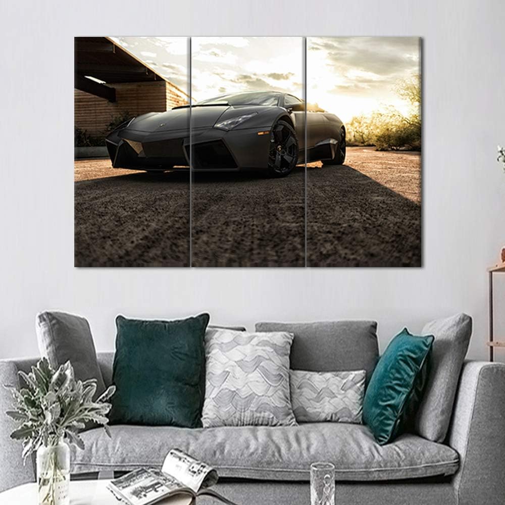 Sports Car in Black and White Posters Canvas Framed Wall Art Racing Cars Pictures Printed on Canvas Painting Artwork for Living Room Bedroom Interior Decoration Ready to Hang 28 x 14inch x 3 panel