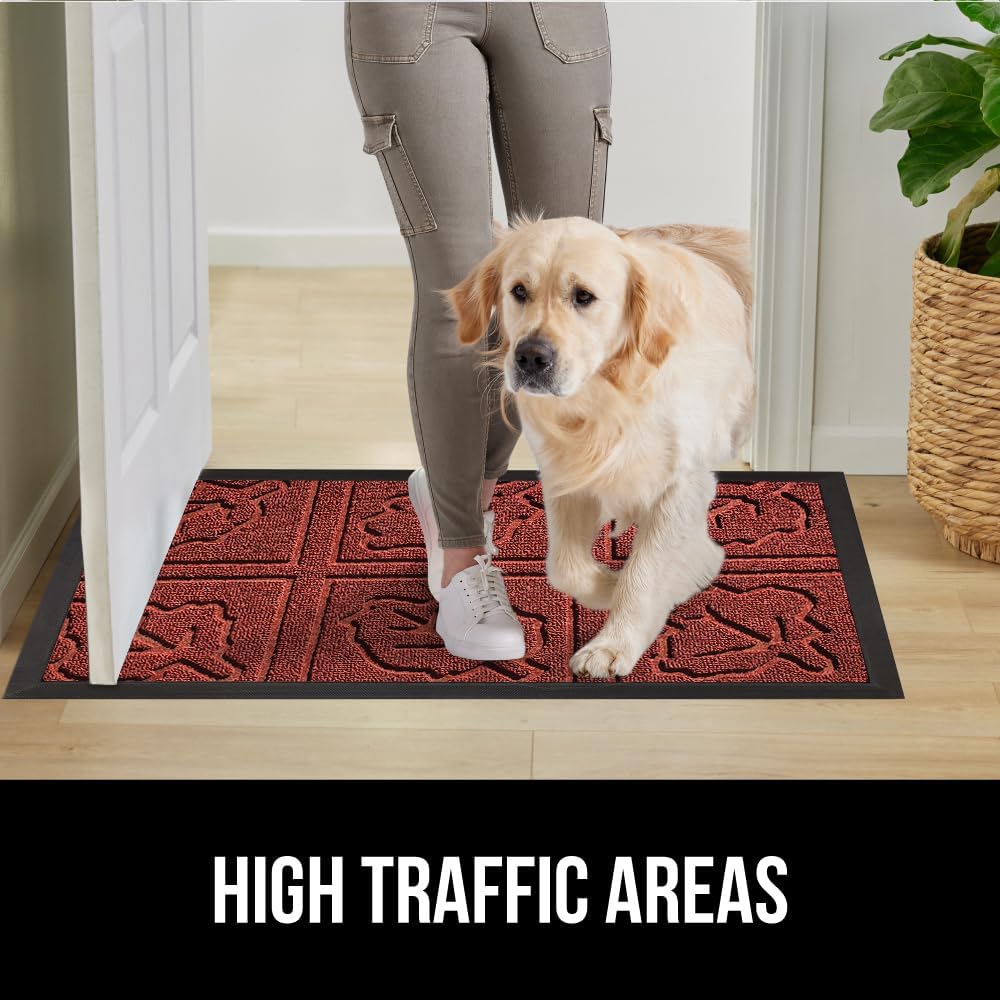 GORILLA GRIP 100% Waterproof All-Season WeatherMax Doormat, US Designed Natural Rubber, Stain and Fade Resistant, Low Profile Indoor Outdoor Door Mats, Easy Clean Patio Mat, 17x29, Burgundy Leaves