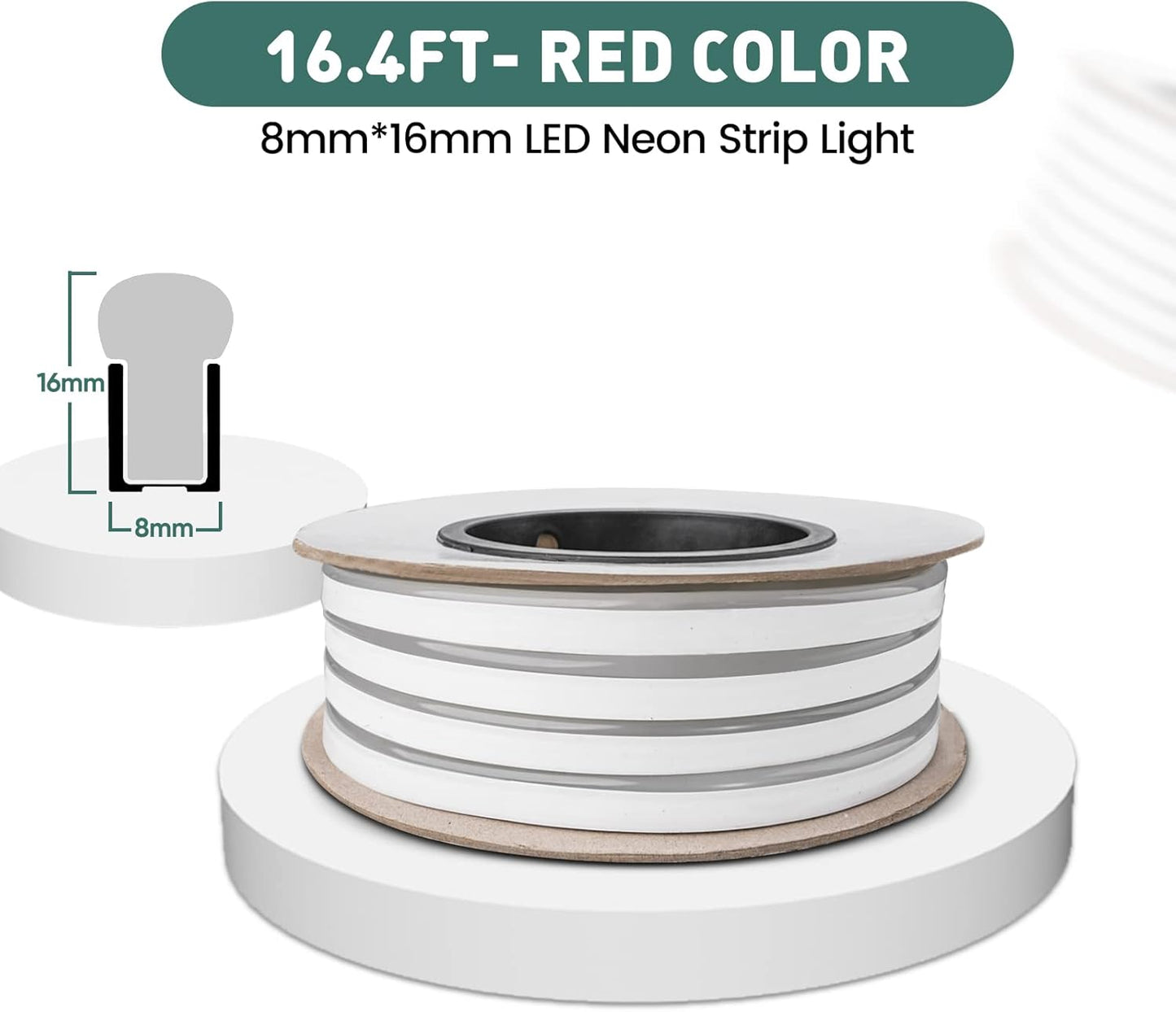 GZBtech Flexible LED Neon Rope Lights 16.4FT,AC 110-120V Waterproof Strip Light, 120LEDs/M Cuttable Connectable Neon Lighting for Indoor Outdoor Home Decor/Commercial Building Use-Red 5M